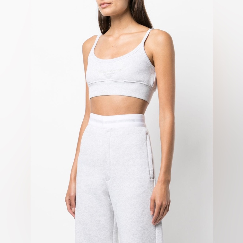 W/ Tags Alexander Wang Logo Embroidery Sweatshirt Bra Crop Top in Light Grey L